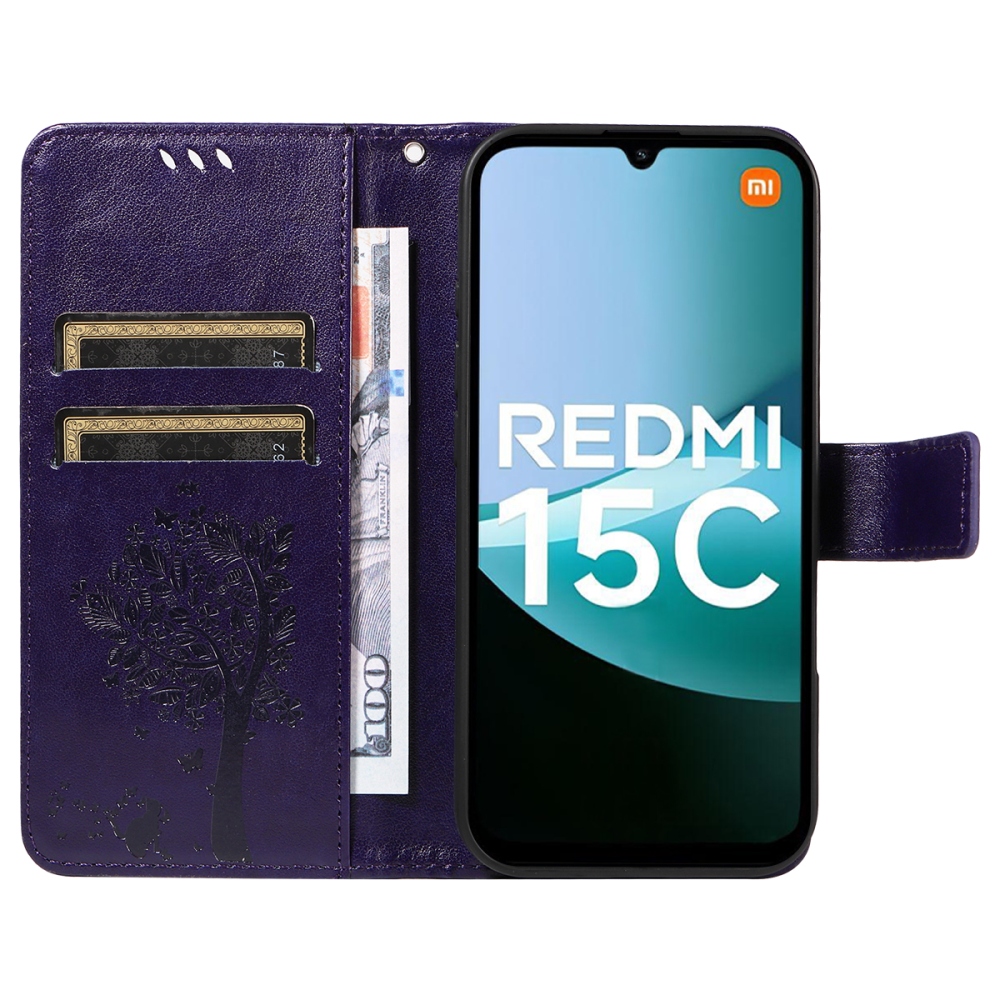 Trees knižkové púzdro na Xiaomi Redmi 15C 4G/5G (173mm) - tmavofialové