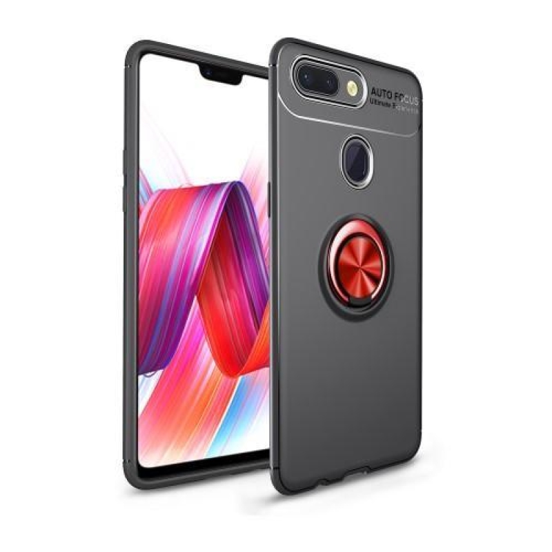 Ring gélový obal s držiačikom na prst na Xiaomi Mi 8 Lite - čierny/červený