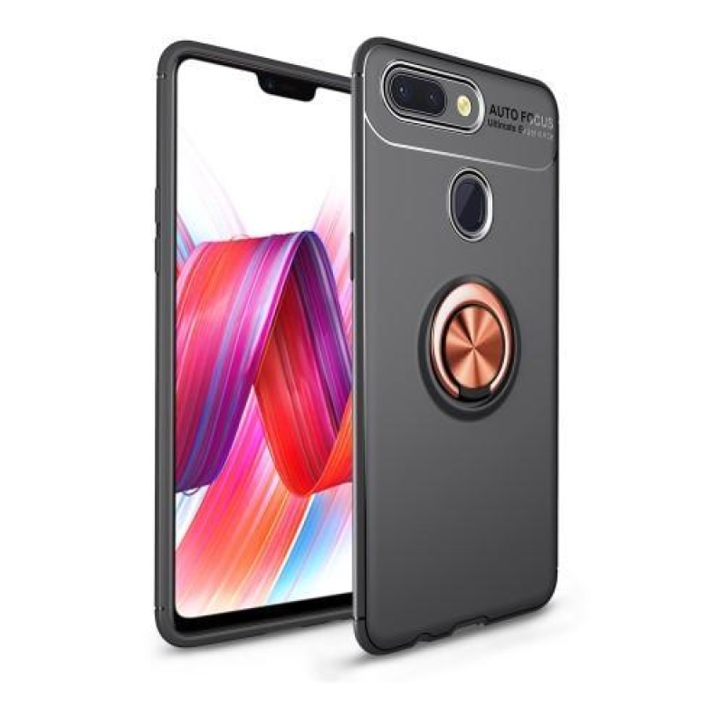 Ring gélový obal s držiačikom na prst na Xiaomi Mi 8 Lite - čierny/rosegold