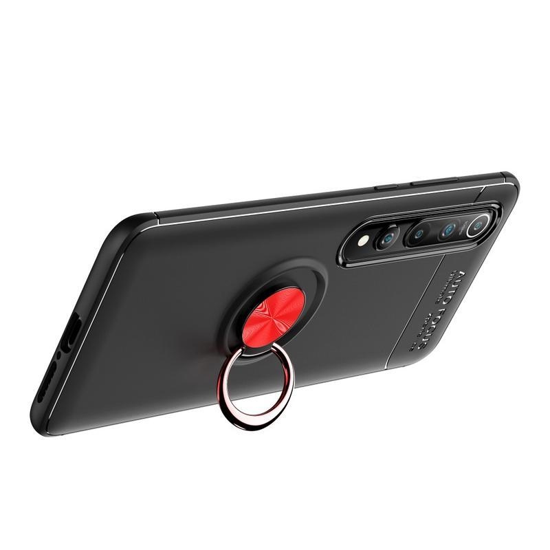 Ring odolný gélový obal s krúžkom na prst na mobil Xiaomi Mi 10 / Mi 10 Pro - čierny / červený