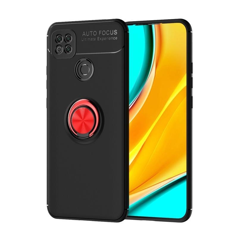 Ring odolný gélový obal s krúžkom na prst pre mobil Xiaomi Redmi 9C - čierny / červený