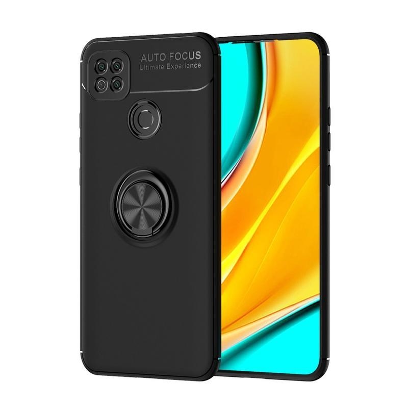 Ring odolný gélový obal s krúžkom na prst pre mobil Xiaomi Redmi 9C - čierny