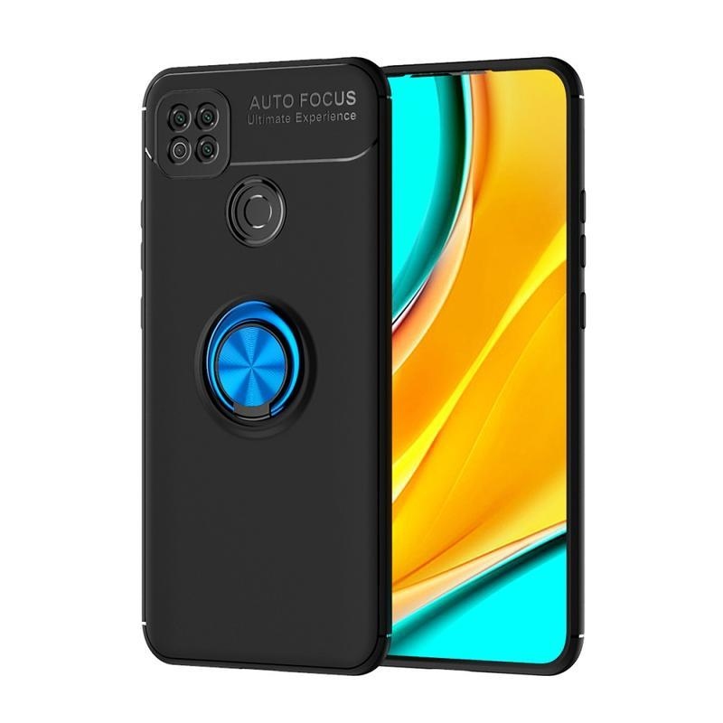 Ring odolný gélový obal s krúžkom na prst pre mobil Xiaomi Redmi 9C - čierny / modrý