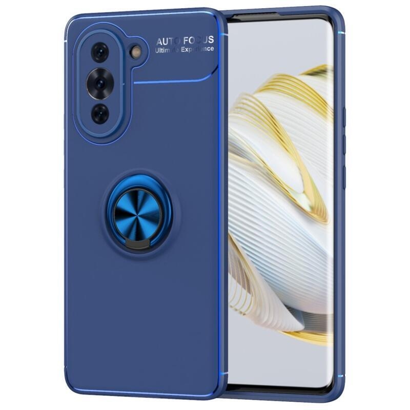 Ring odolný gélový obal s úchopom na prst pre Huawei Nova 10 - modrý