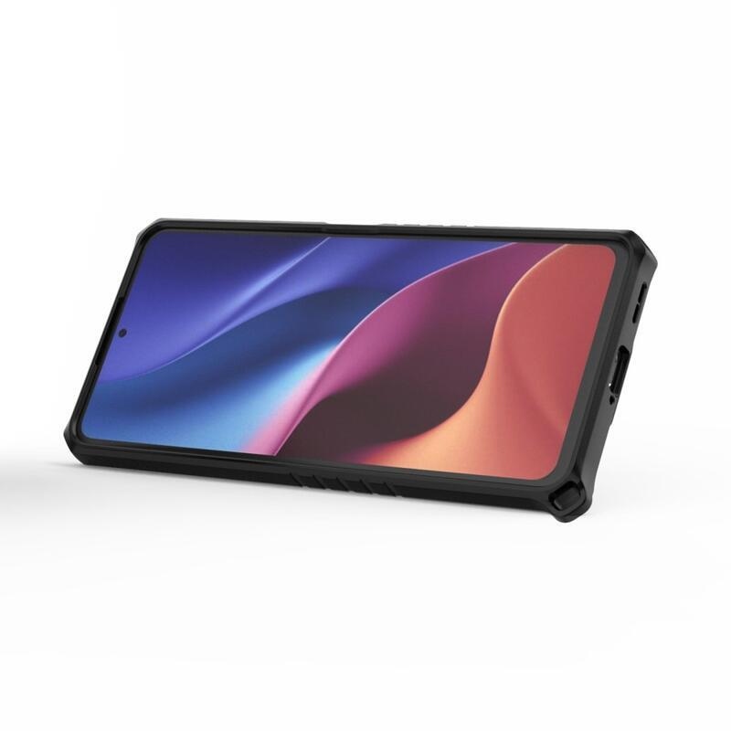 Ring odolný hybridný kryt s úchopom na prst na mobil Xiaomi Poco F4 5G - biely