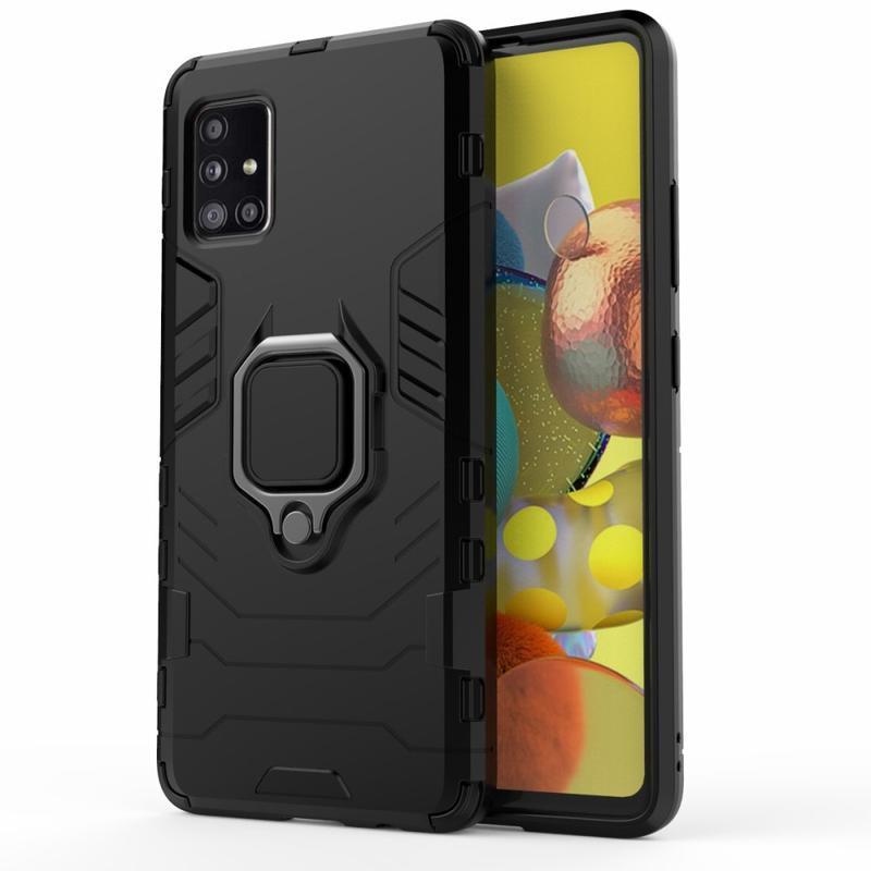 Ring odolný hybridný kryt s úchopom na prst pre telefón Samsung Galaxy A51 5G - čierny