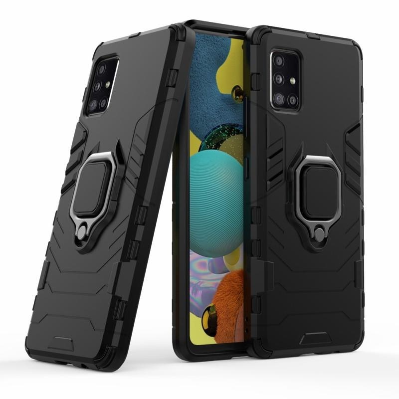 Ring odolný hybridný kryt s úchopom na prst pre telefón Samsung Galaxy A51 5G - čierny