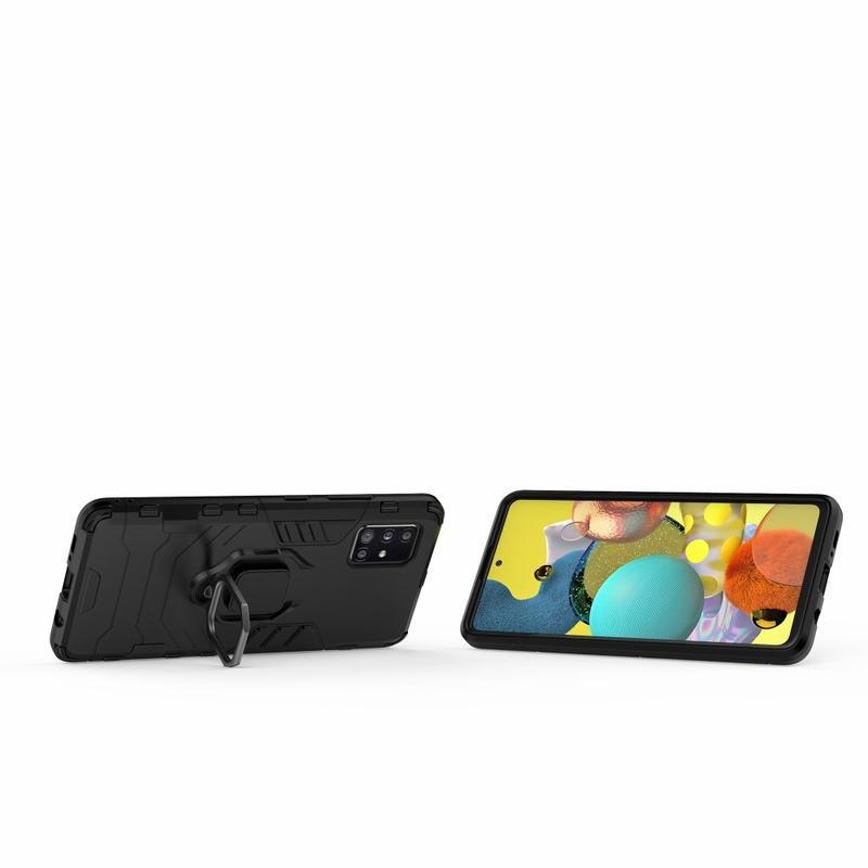 Ring odolný hybridný kryt s úchopom na prst pre telefón Samsung Galaxy A51 5G - čierny