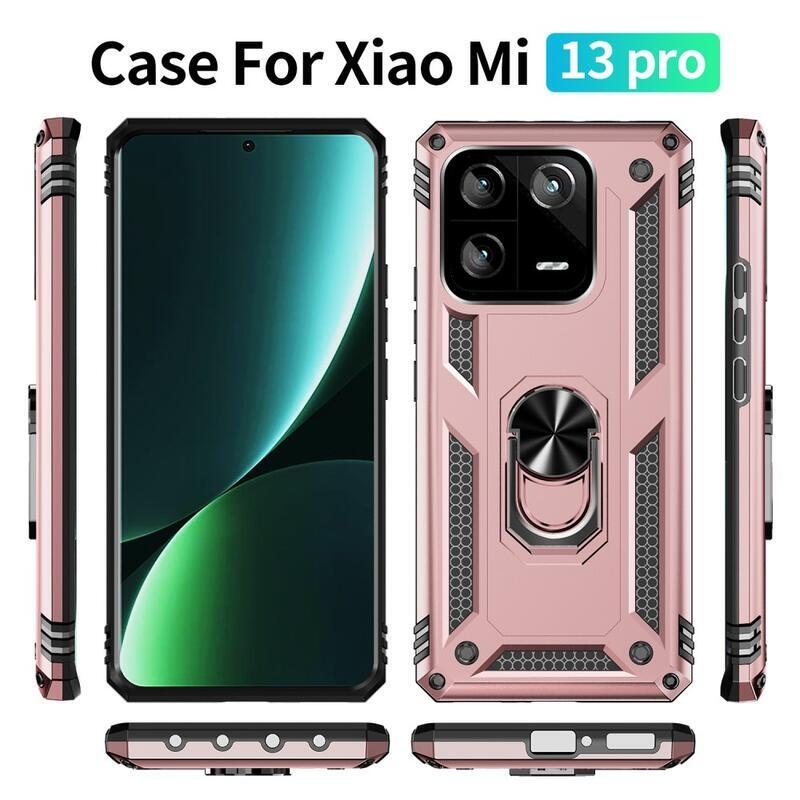 Ring odolný hybridný kryt s úchopom na Xiaomi 13 Pro - ružovozlatý