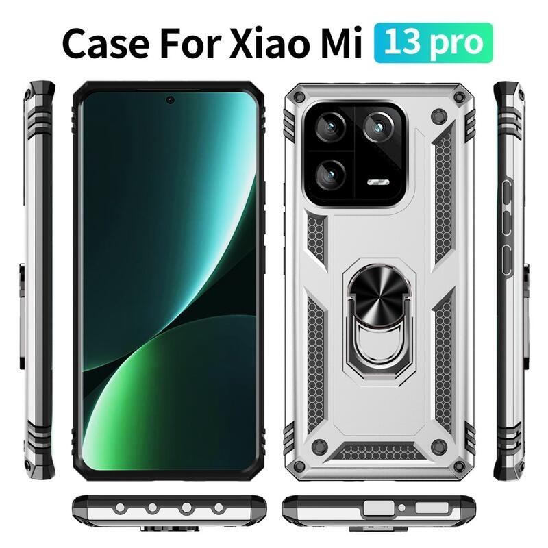 Ring odolný hybridný kryt s úchopom na Xiaomi 13 Pro - strieborný