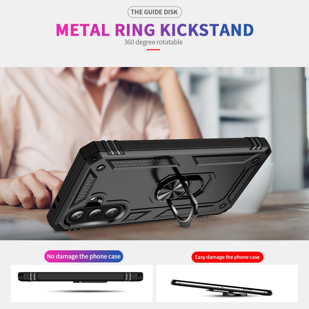 Ring odolný hybridný kryt s úchytom na prst na Samsung Galaxy A37 5G - čierny