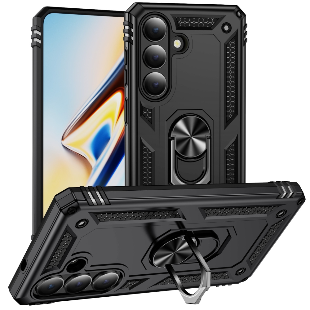 Ring odolný hybridný kryt s úchytom na prst na Samsung Galaxy S26 - čierny