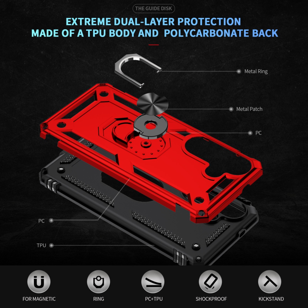 Ring odolný hybridný kryt s úchytom na prst na Samsung Galaxy S26+ - červený