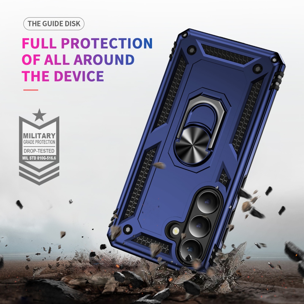 Ring odolný hybridný kryt s úchytom na prst na Samsung Galaxy S26+ - modrý