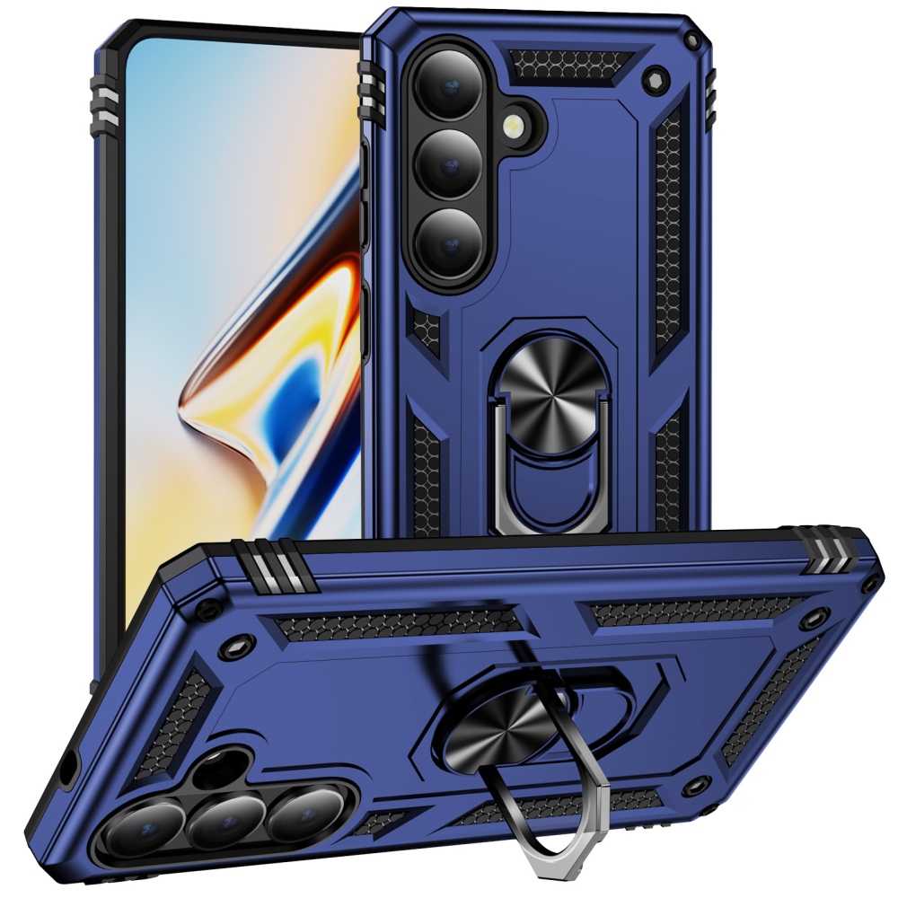 Ring odolný hybridný kryt s úchytom na prst na Samsung Galaxy S26 - modrý