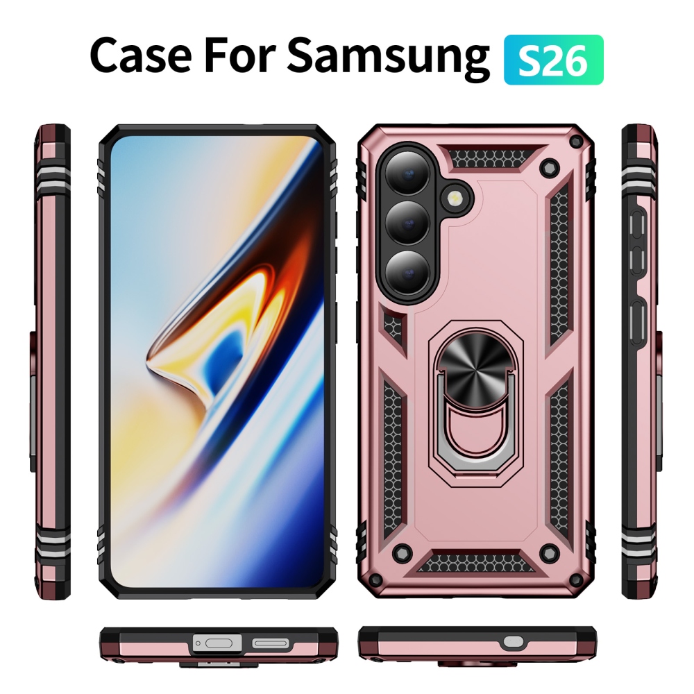 Ring odolný hybridný kryt s úchytom na prst na Samsung Galaxy S26 - ružovozlatý