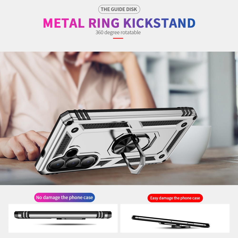 Ring odolný hybridný kryt s úchytom na prst na Samsung Galaxy S26+ - strieborný