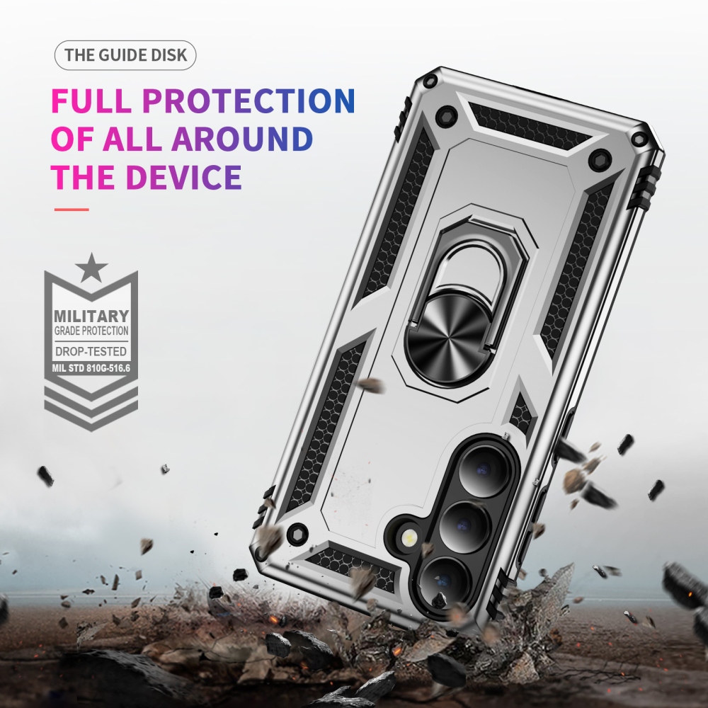 Ring odolný hybridný kryt s úchytom na prst na Samsung Galaxy S26 - strieborný