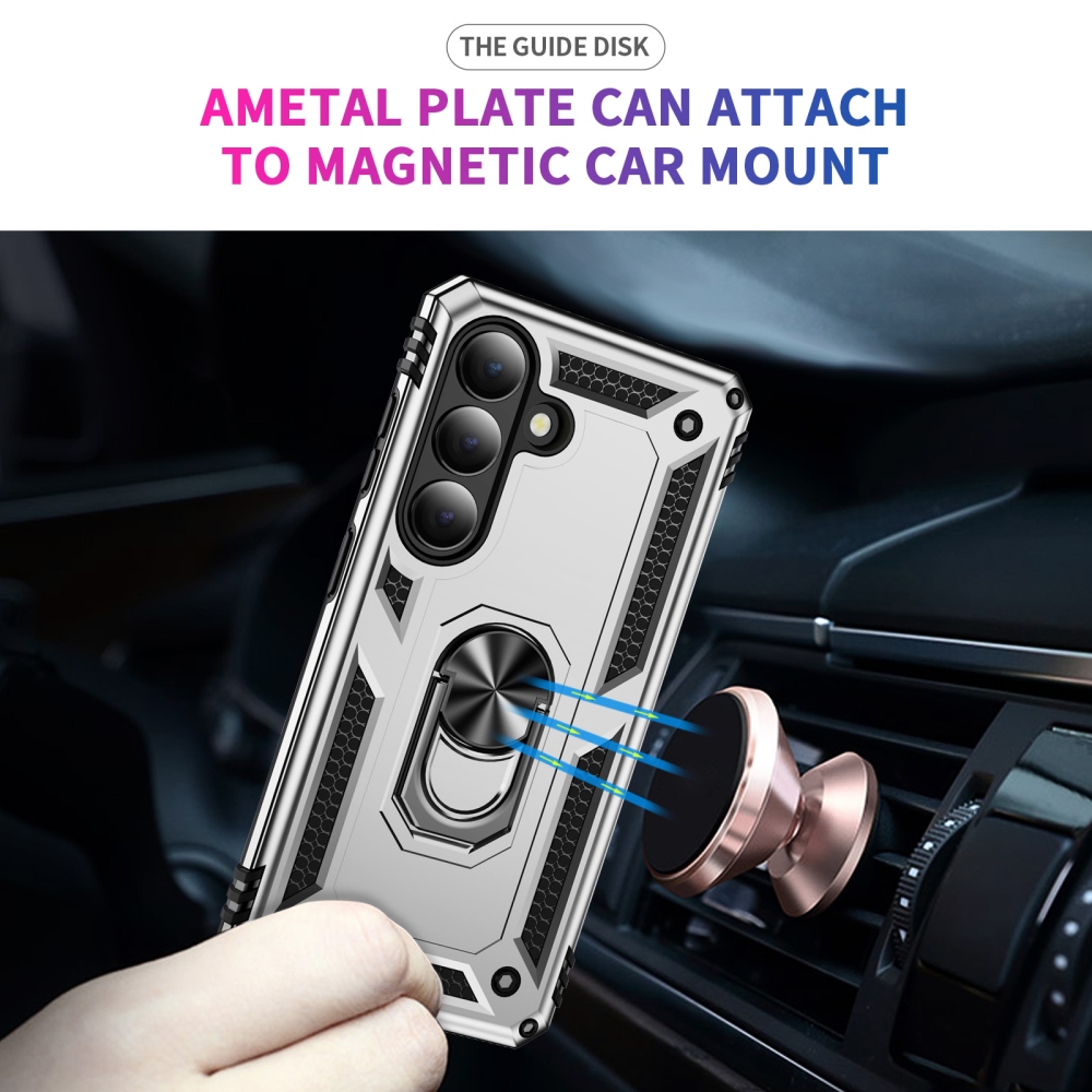 Ring odolný hybridný kryt s úchytom na prst na Samsung Galaxy S26+ - strieborný