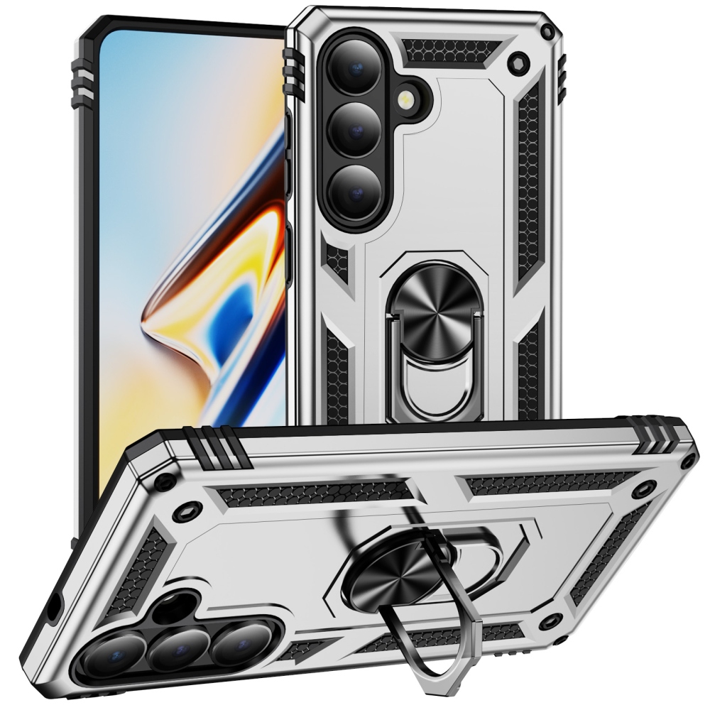 Ring odolný hybridný kryt s úchytom na prst na Samsung Galaxy S26 - strieborný