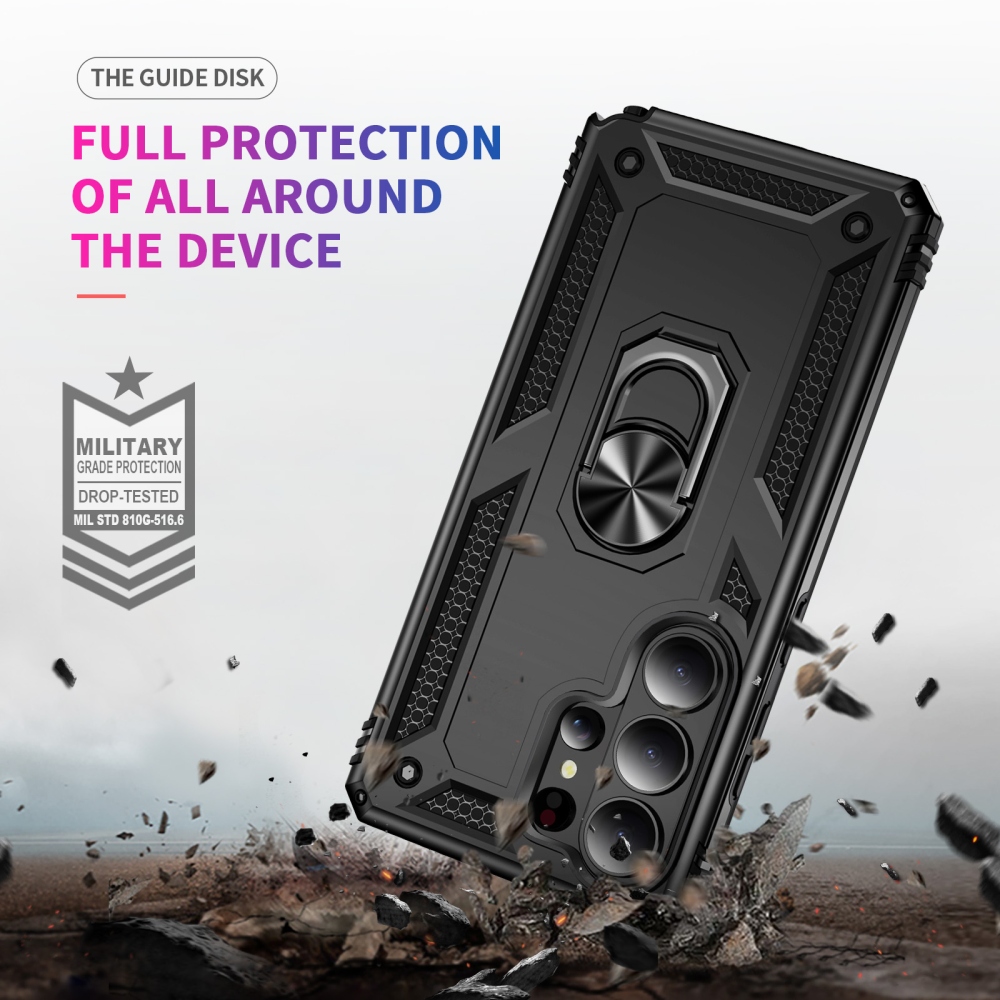 Ring odolný hybridný kryt s úchytom na prst na Samsung Galaxy S26 Ultra - čierny