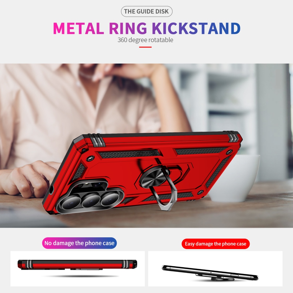 Ring odolný hybridný kryt s úchytom na prst na Samsung Galaxy S26 Ultra - červený
