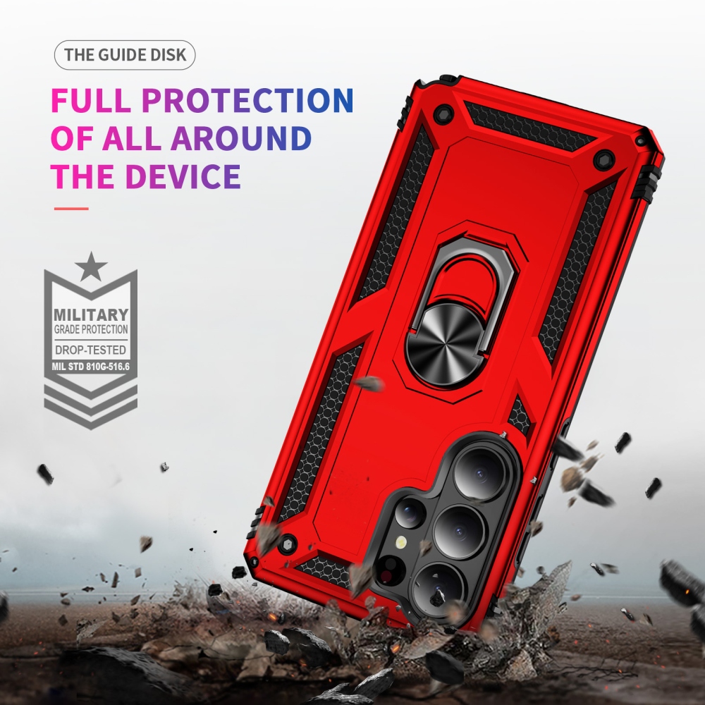 Ring odolný hybridný kryt s úchytom na prst na Samsung Galaxy S26 Ultra - červený