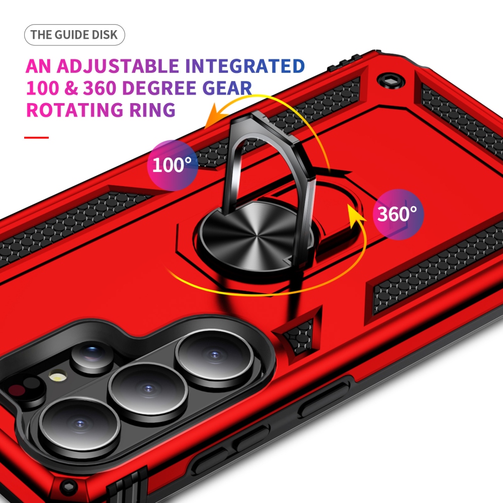 Ring odolný hybridný kryt s úchytom na prst na Samsung Galaxy S26 Ultra - červený