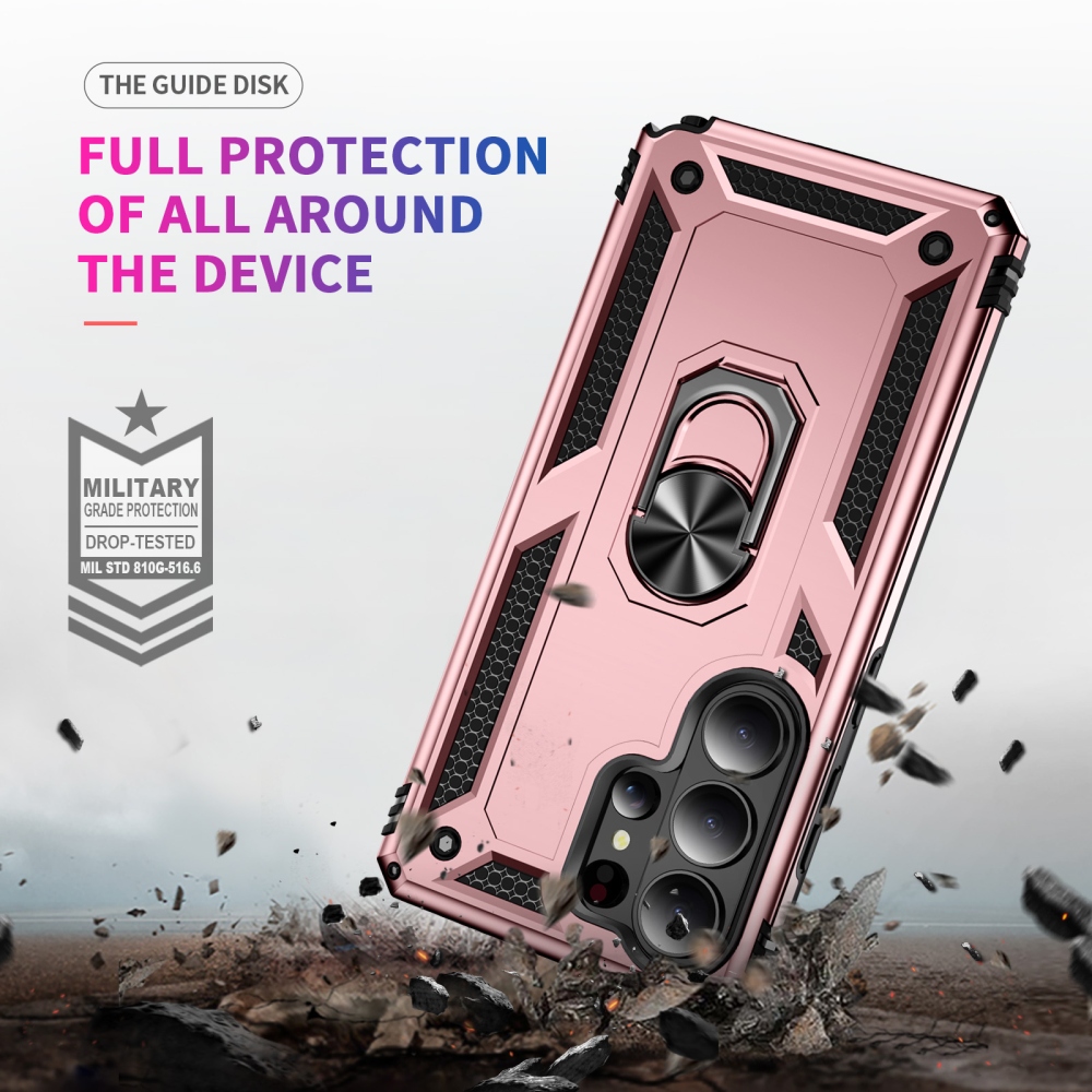 Ring odolný hybridný kryt s úchytom na prst na Samsung Galaxy S26 Ultra - ružovozlatý
