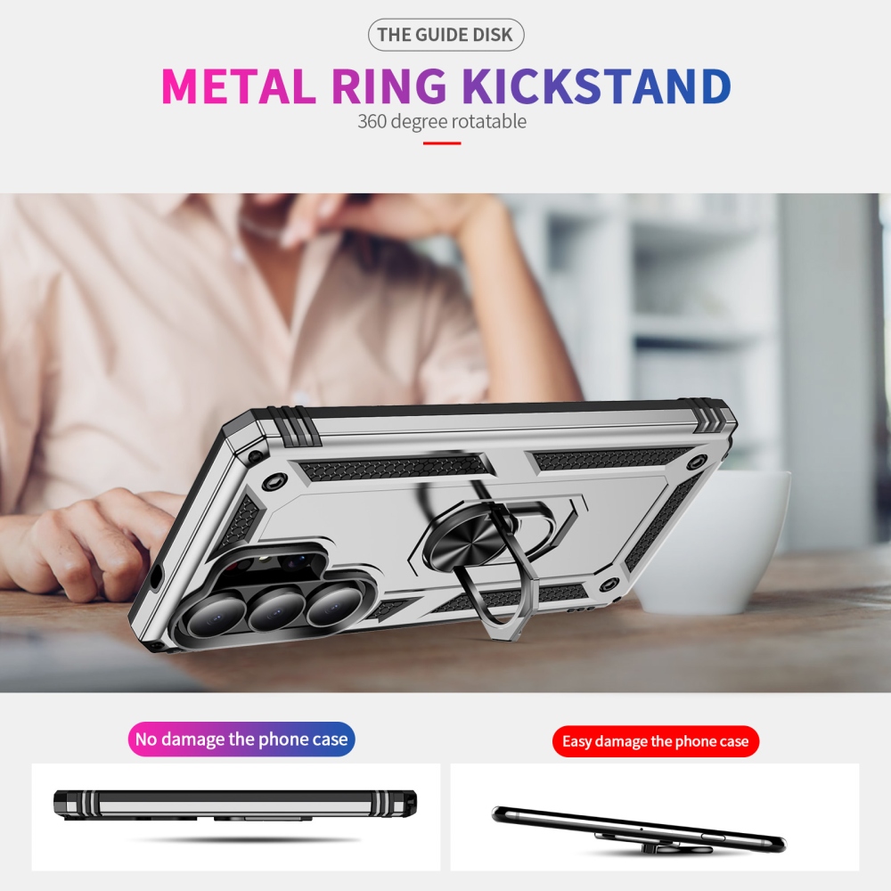 Ring odolný hybridný kryt s úchytom na prst na Samsung Galaxy S26 Ultra - strieborný