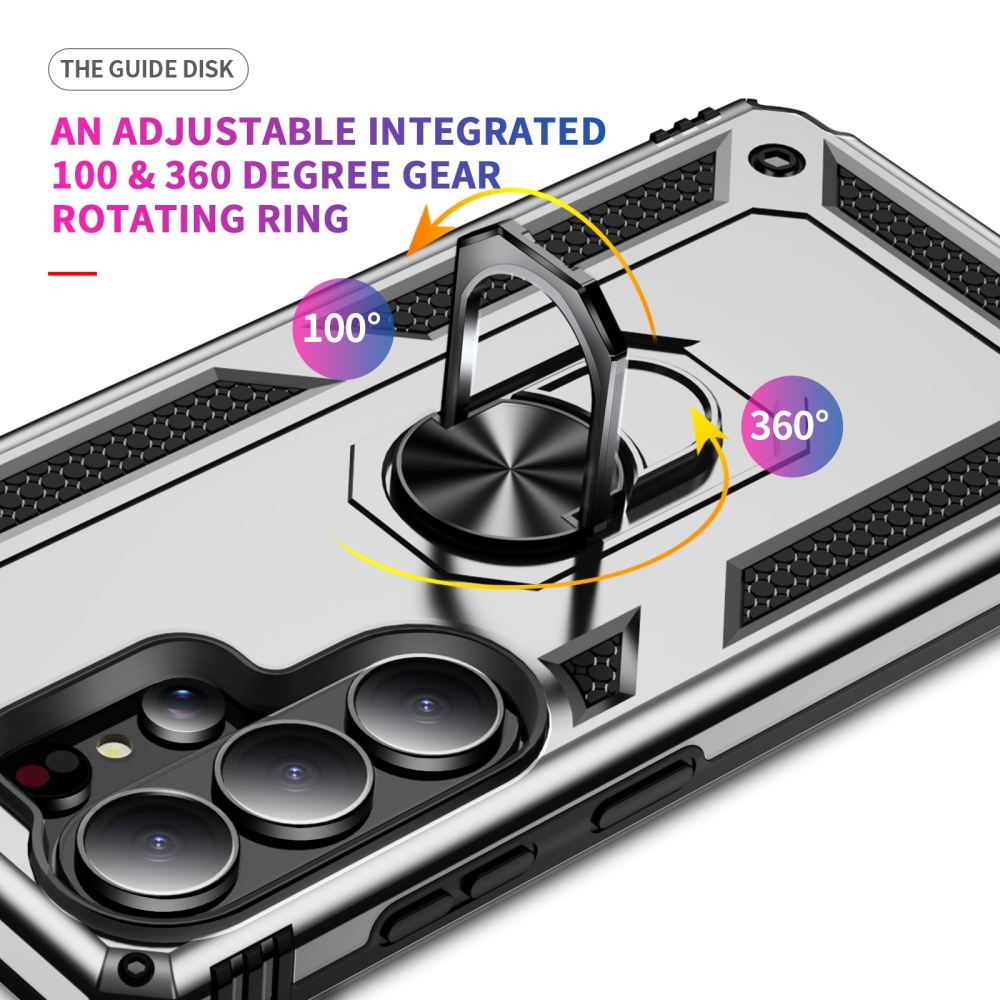 Ring odolný hybridný kryt s úchytom na prst na Samsung Galaxy S26 Ultra - strieborný