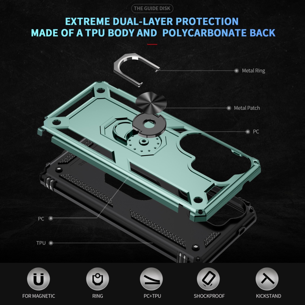 Ring odolný hybridný kryt s úchytom na prst na Samsung Galaxy S26 Ultra - zelený