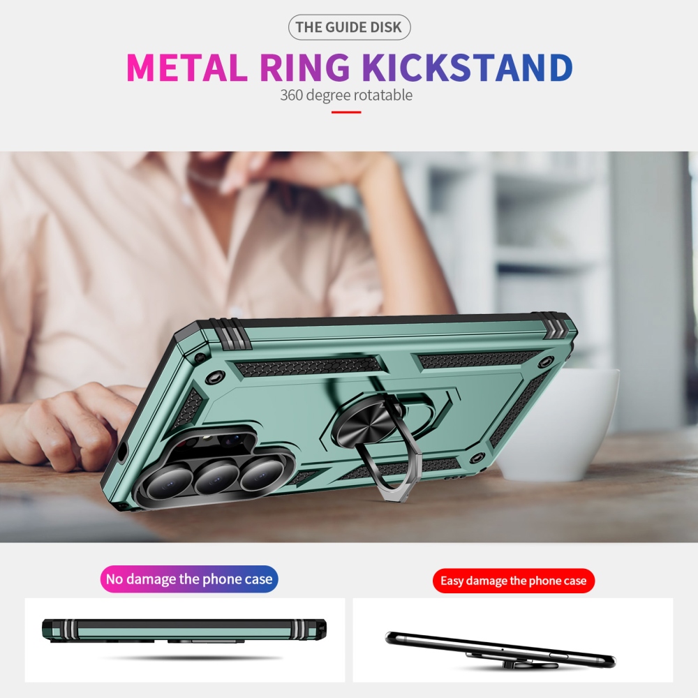 Ring odolný hybridný kryt s úchytom na prst na Samsung Galaxy S26 Ultra - zelený