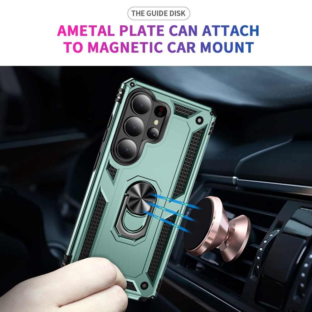 Ring odolný hybridný kryt s úchytom na prst na Samsung Galaxy S26 Ultra - zelený