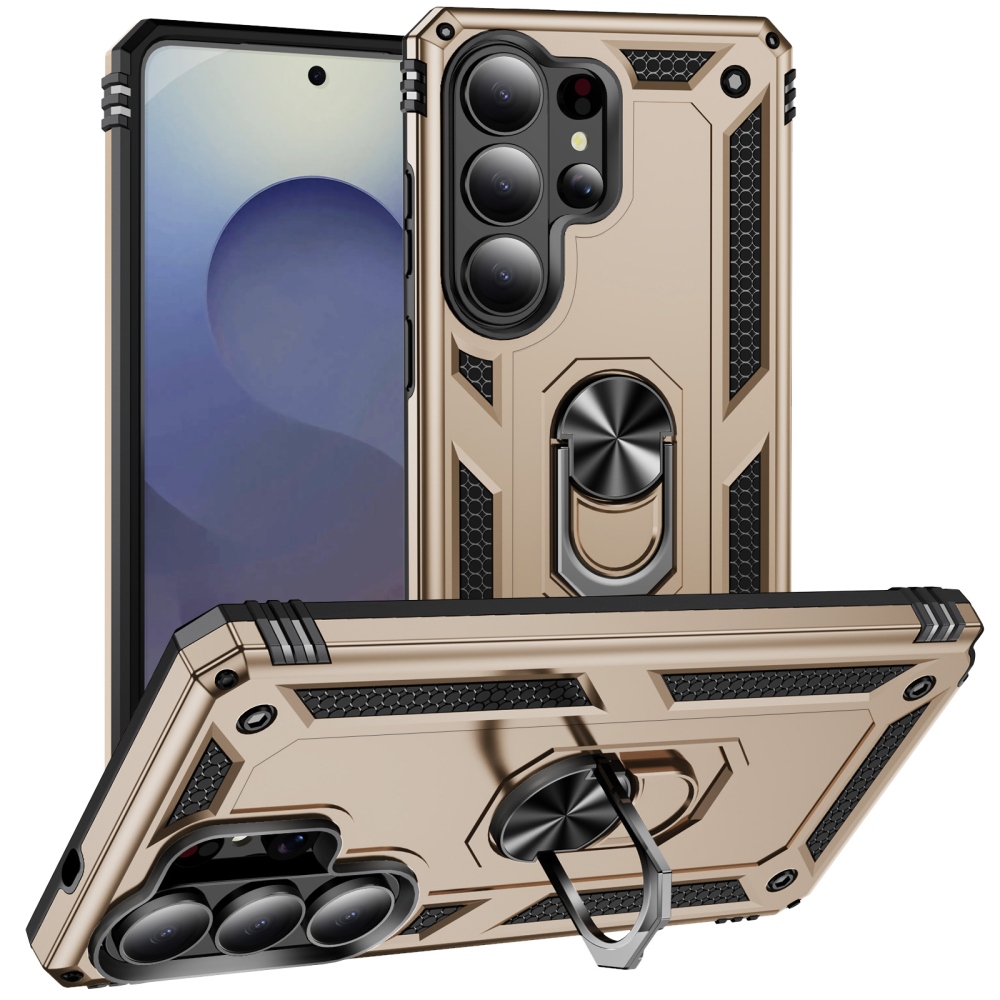 Ring odolný hybridný kryt s úchytom na prst Samsung Galaxy S26 Ultra - zlatý
