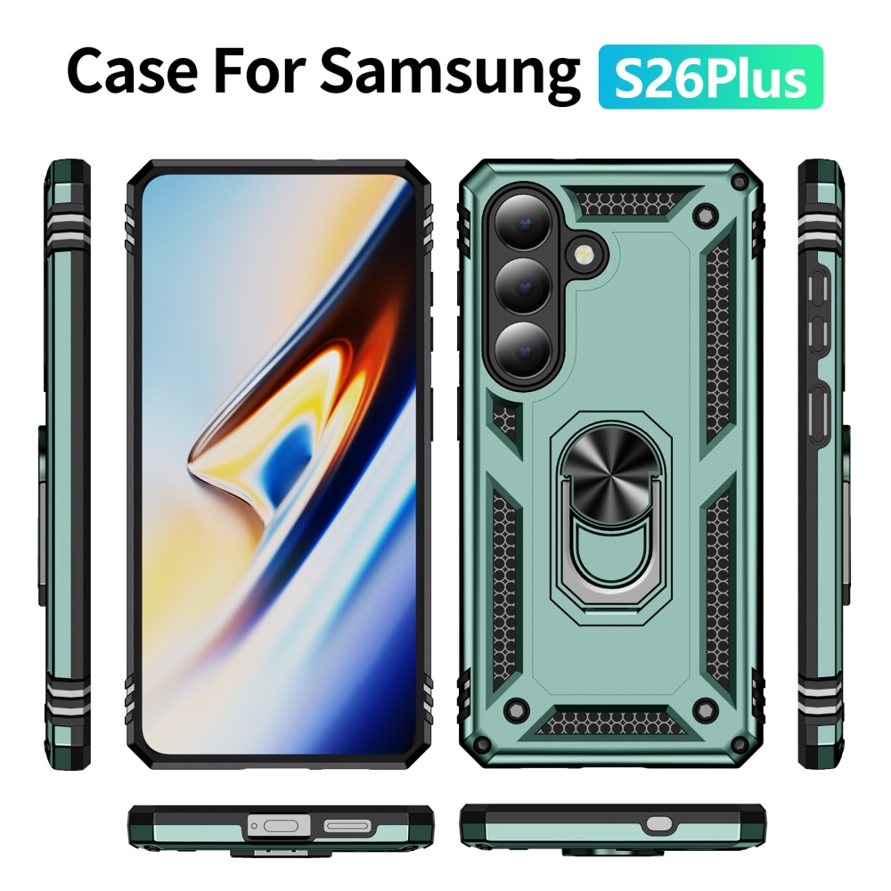 Ring odolný hybridný kryt s úchytom na prst na Samsung Galaxy S26+ - zelený