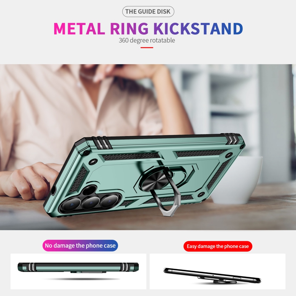 Ring odolný hybridný kryt s úchytom na prst na Samsung Galaxy S26+ - zelený