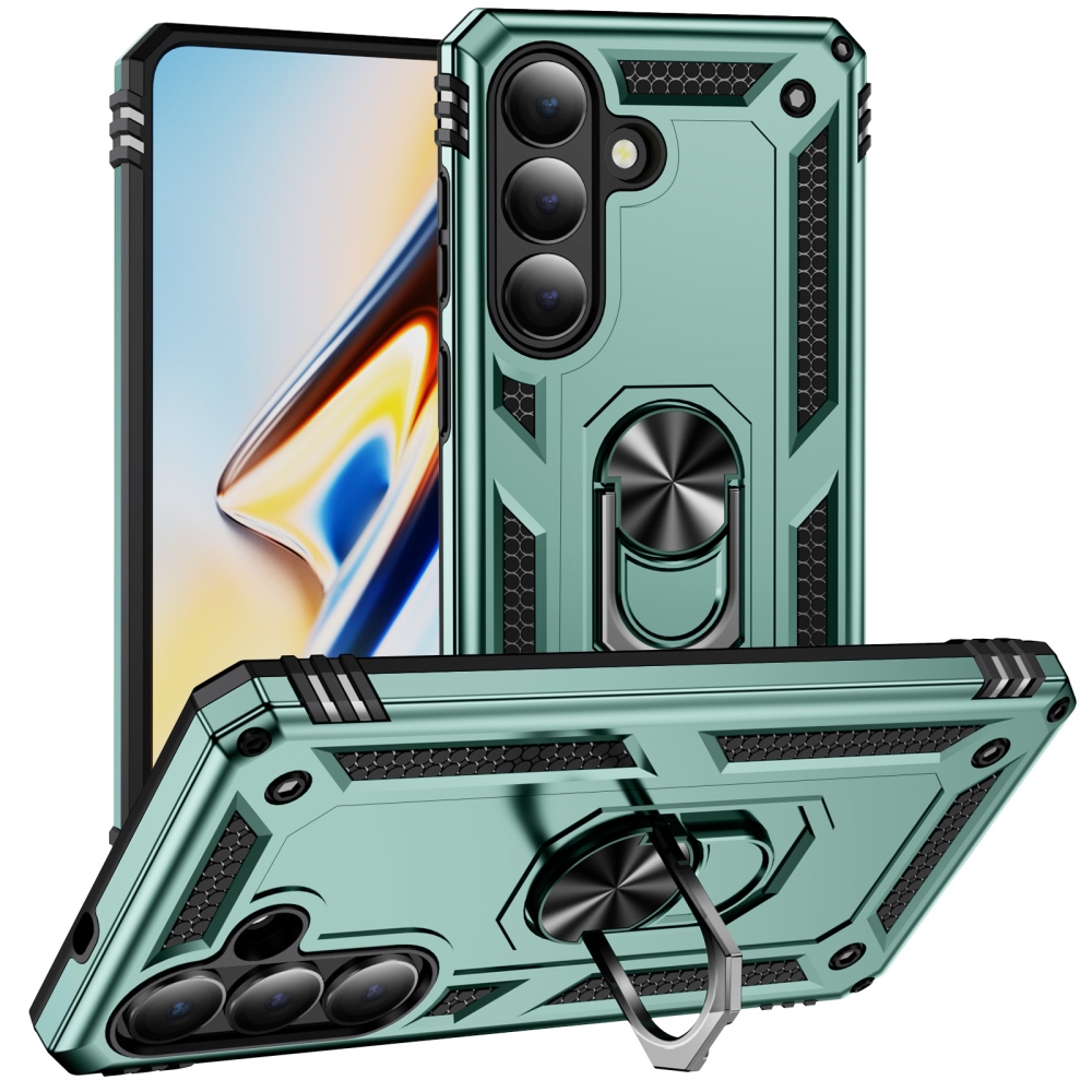 Ring odolný hybridný kryt s úchytom na prst na Samsung Galaxy S26 - zelený