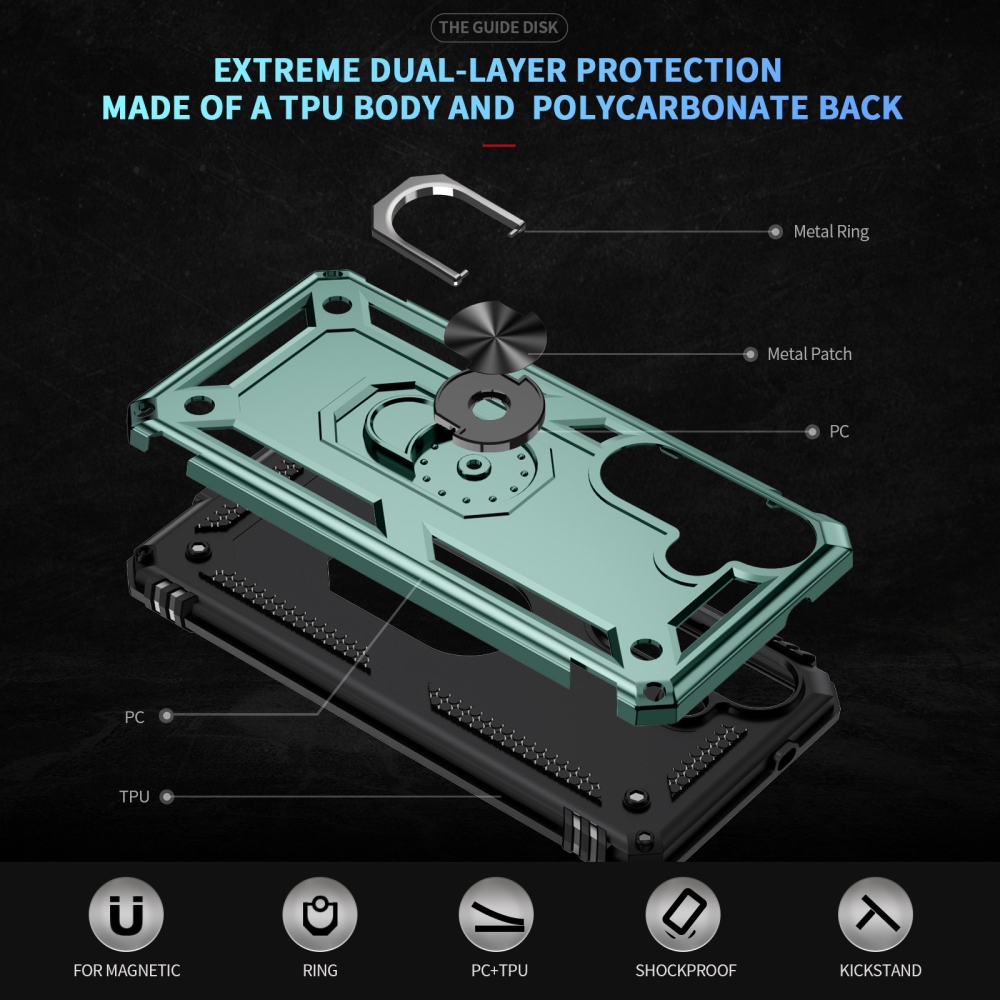 Ring odolný hybridný kryt s úchytom na prst na Samsung Galaxy S26+ - zelený