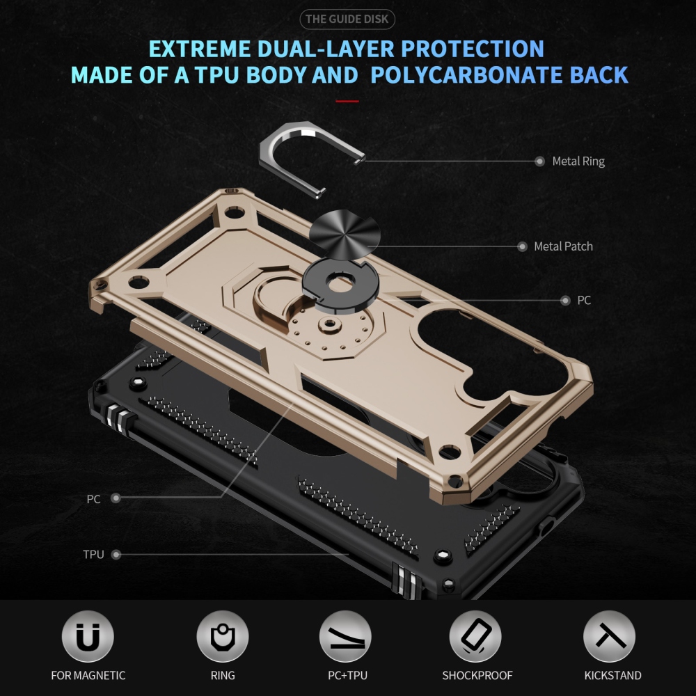 Ring odolný hybridný kryt s úchytom na prst na Samsung Galaxy S26 - zlatý