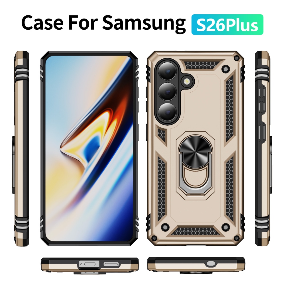 Ring odolný hybridný kryt s úchytom na prst na Samsung Galaxy S26+ - zlatý