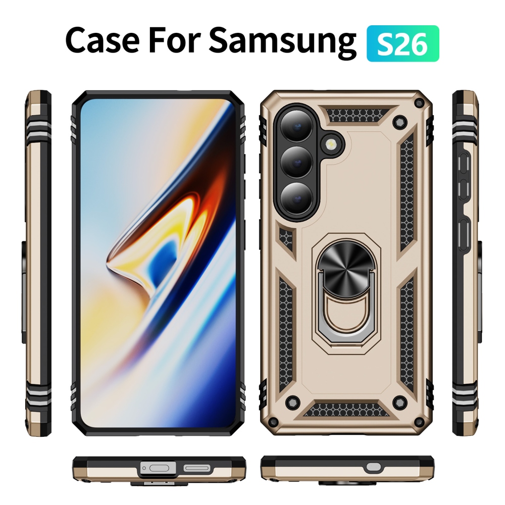 Ring odolný hybridný kryt s úchytom na prst na Samsung Galaxy S26 - zlatý