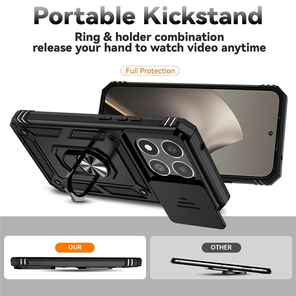 Ring odolný hybridný kryt s úchytom na prst na Xiaomi 15T - čierny