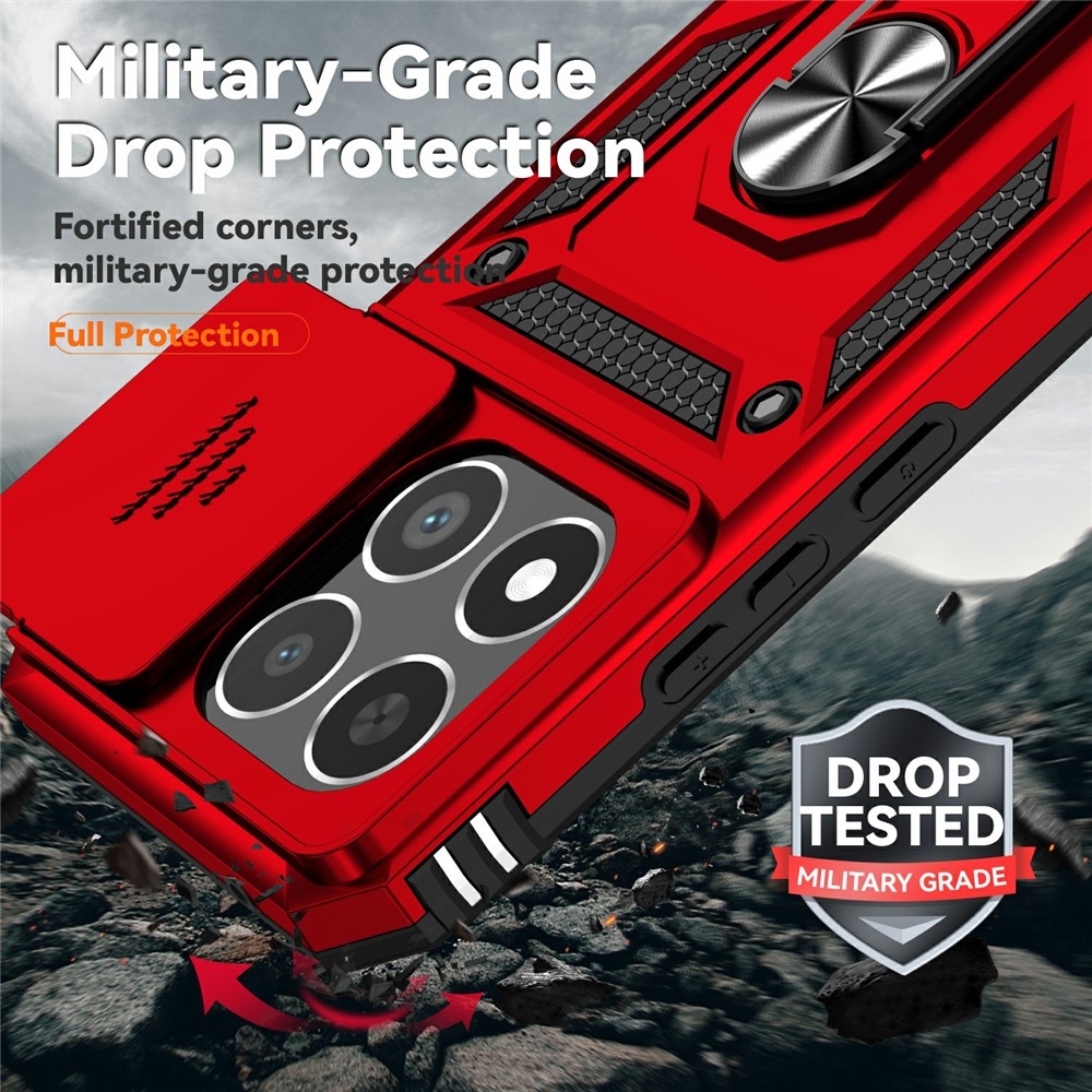 Ring odolný hybridný kryt s úchytom na prst na Xiaomi 15T - červený