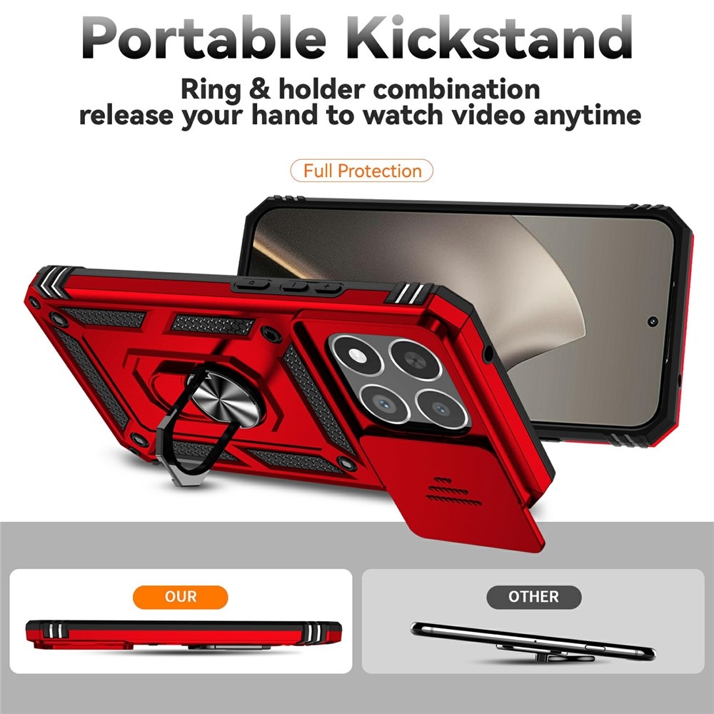 Ring odolný hybridný kryt s úchytom na prst na Xiaomi 15T - červený