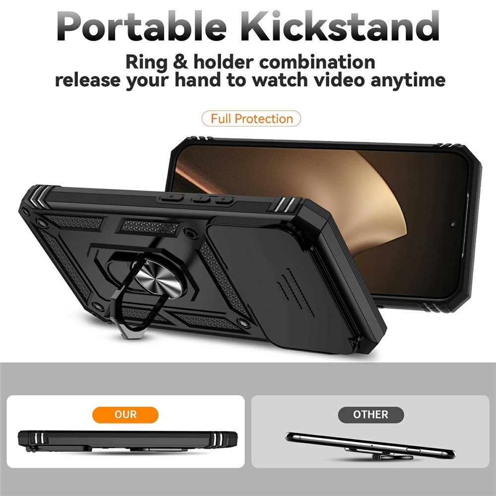 Ring odolný hybridný kryt s úchytom na prst na Xiaomi 15T Pro - čierny