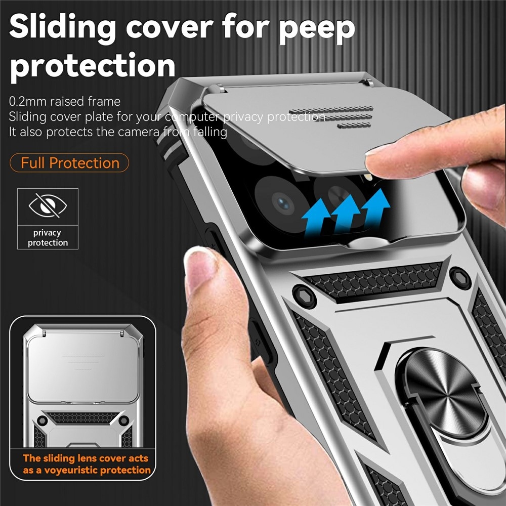 Ring odolný hybridný kryt s úchytom na prst na Xiaomi 15T Pro - strieborný