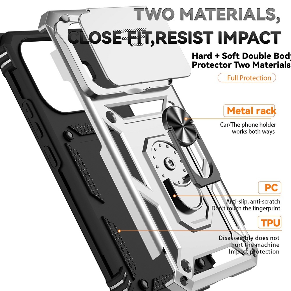 Ring odolný hybridný kryt s úchytom na prst na Xiaomi 15T Pro - strieborný