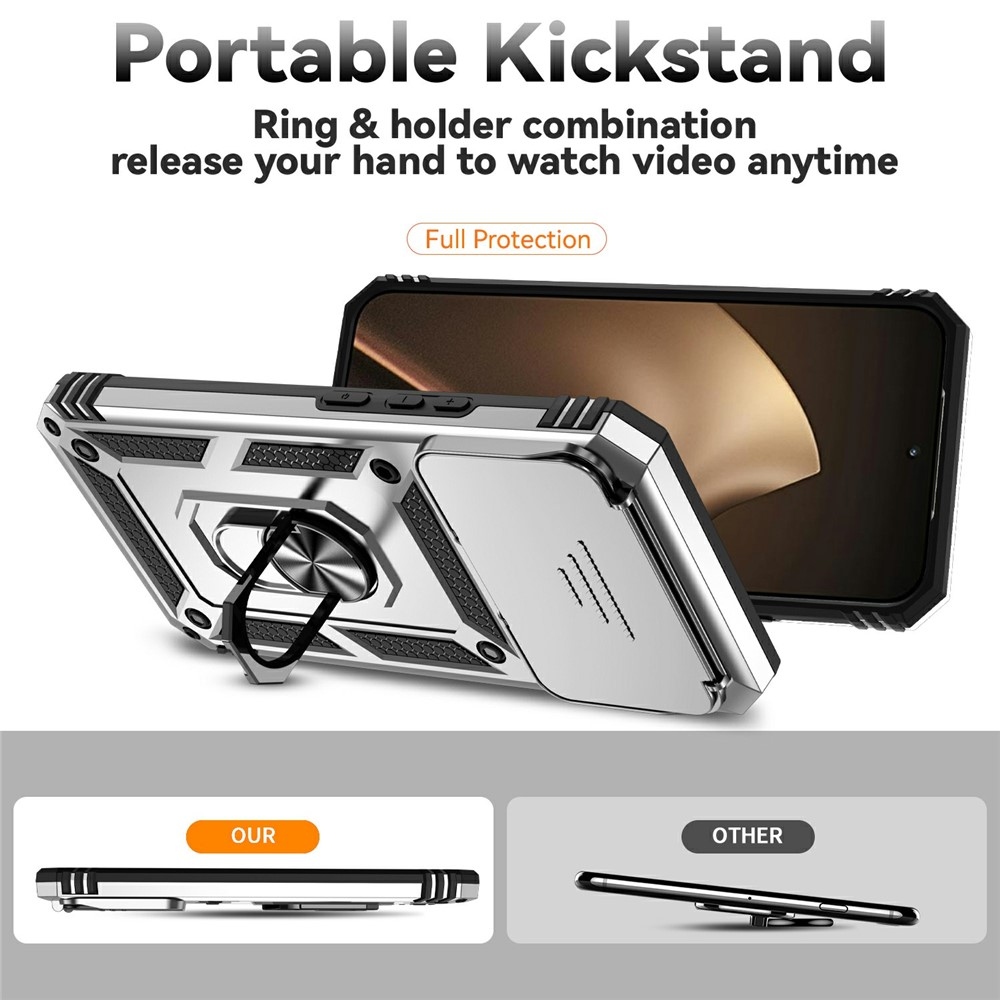 Ring odolný hybridný kryt s úchytom na prst na Xiaomi 15T Pro - strieborný