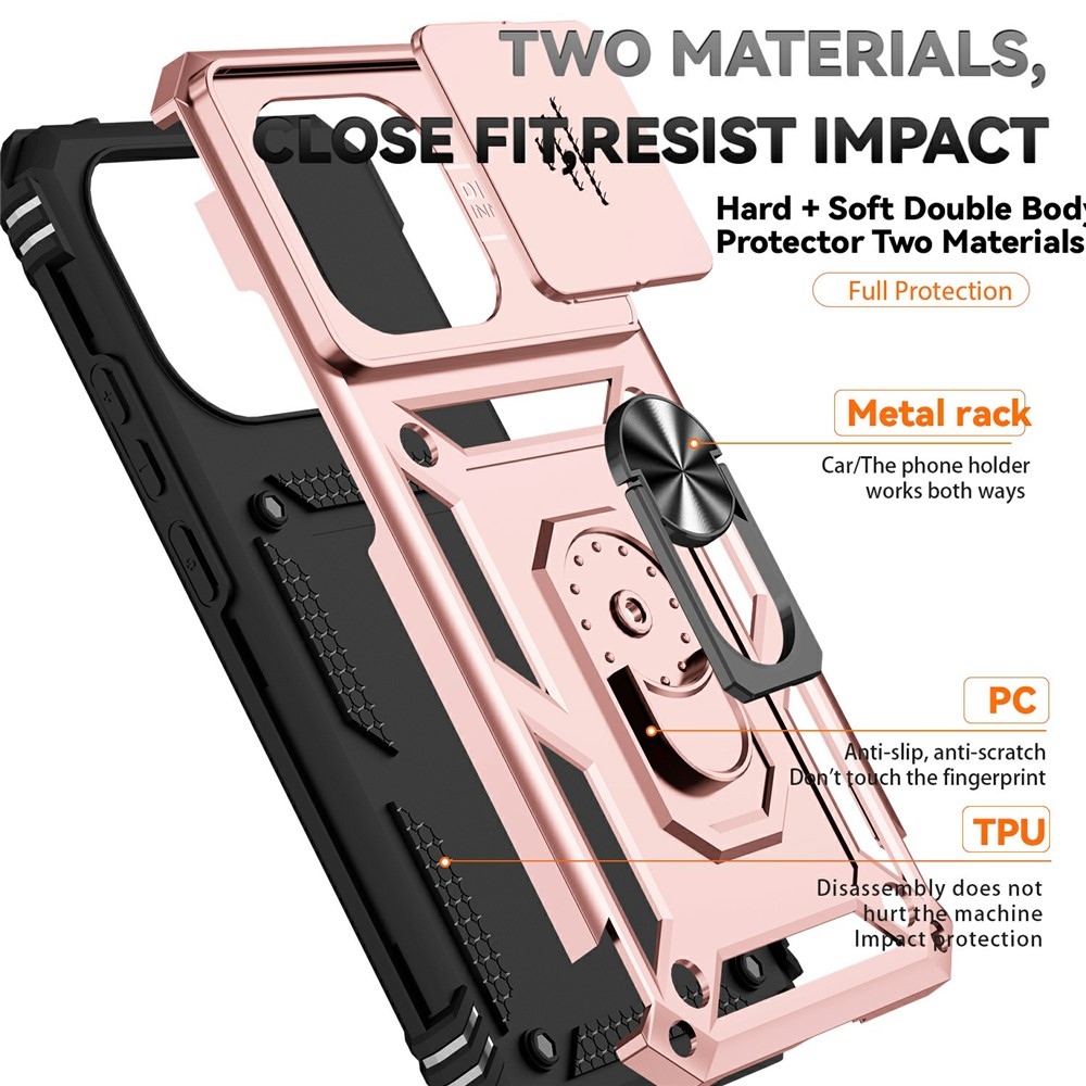 Ring odolný hybridný kryt s úchytom na prst na Xiaomi 15T - ružovozlatý